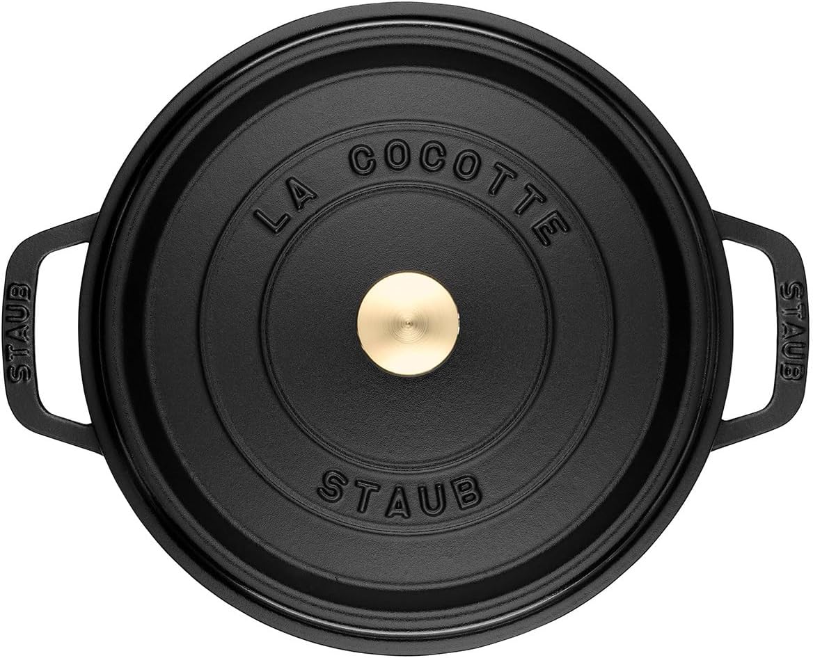 Staub Cast Iron Round Cocotte, Dutch Oven, 9-quart, serves 9-10, Made in France, Matte Black