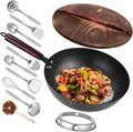 Leidawn 12.8" Carbon Steel Wok,11 Pcs Woks & Stir Fry Pans Wok Pan with Lid