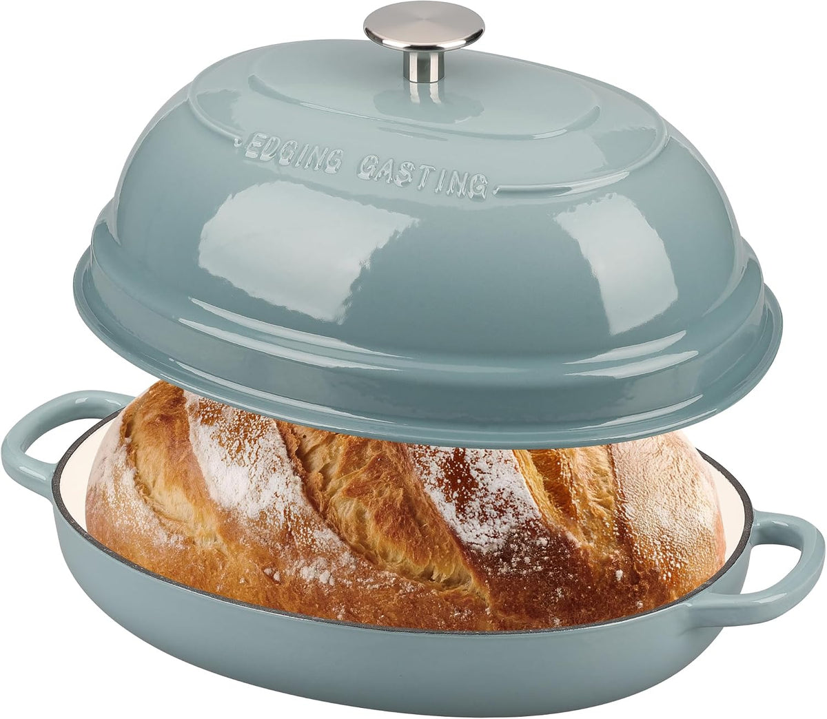 EDGING CASTING Enameled Oval Cast Iron Dutch Oven Pot with Lid, Bread Dutch Oven for Sourdough Bread Baking, Dutch Oven Bread, Bread Oven, 6QT, Seasalt