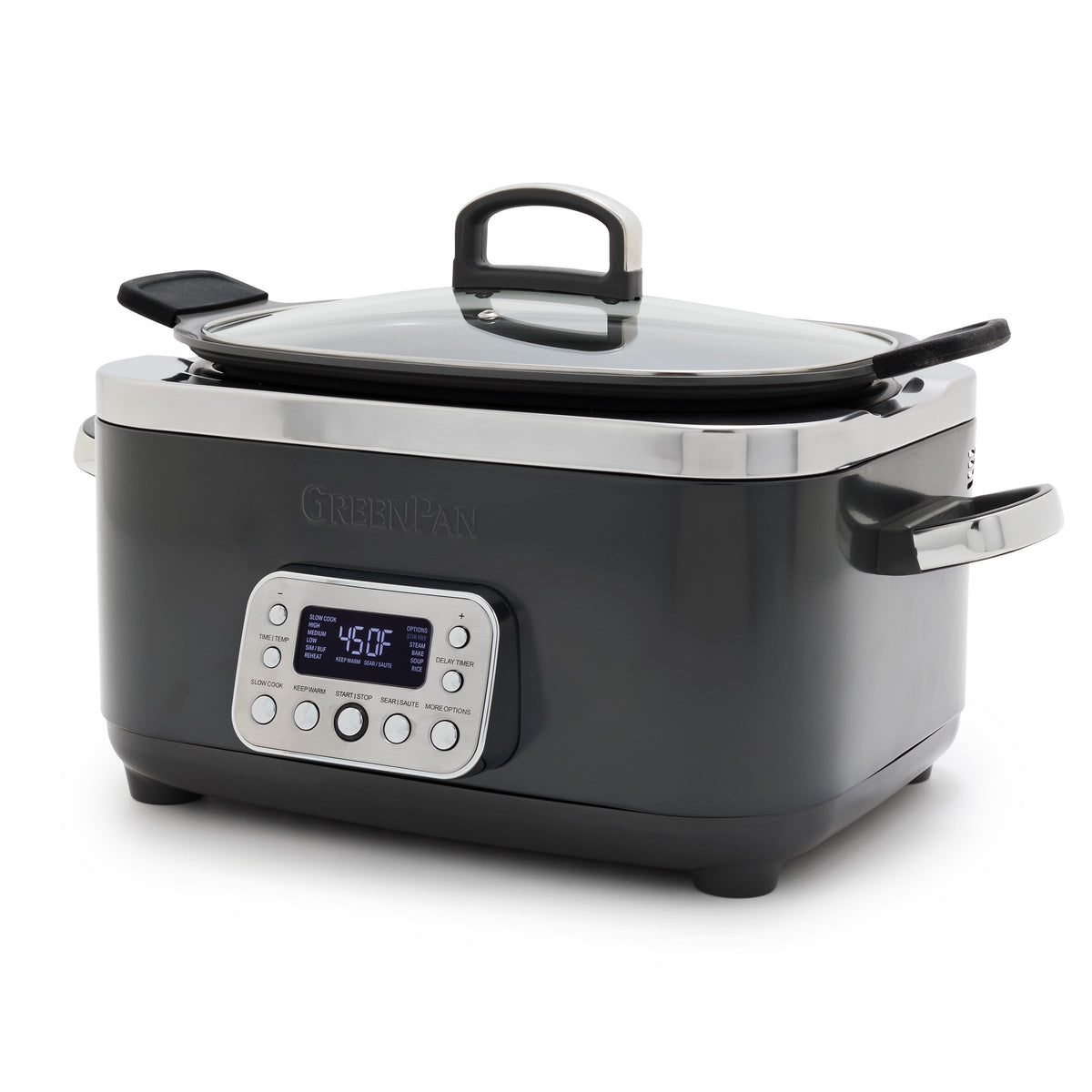 GreenPan Elite 14-in-1 Nonstick 6QT Electric Slow Cooker, PFAS-Free Ceramic Multi-Cooker, In-Pot Browning, Dishwasher Safe Lid & Removable Crock, Stainless Steel Steamer, Silicone Handles, Sage Green