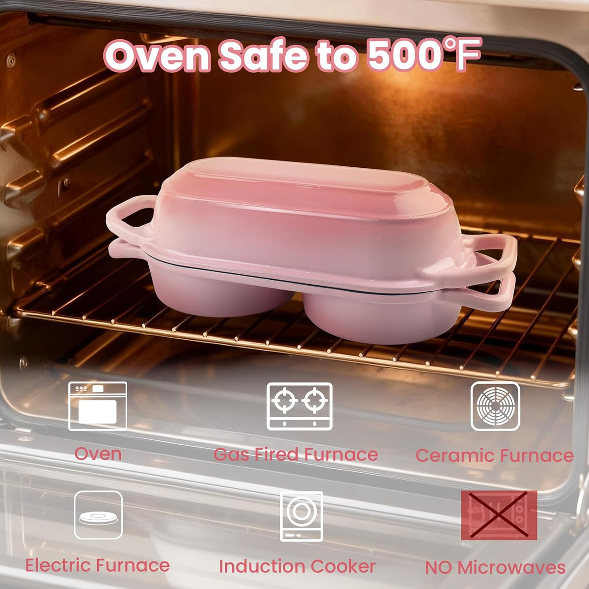 YONILL Mini Double Dutch Oven with Lid for Sourdough Bread Baking (Pink)