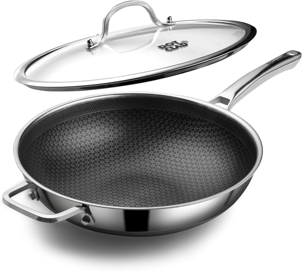 Wok Pan with Lid & Steamer, 13" Hybrid Stainless Steel Wok, Stir Fry Pan