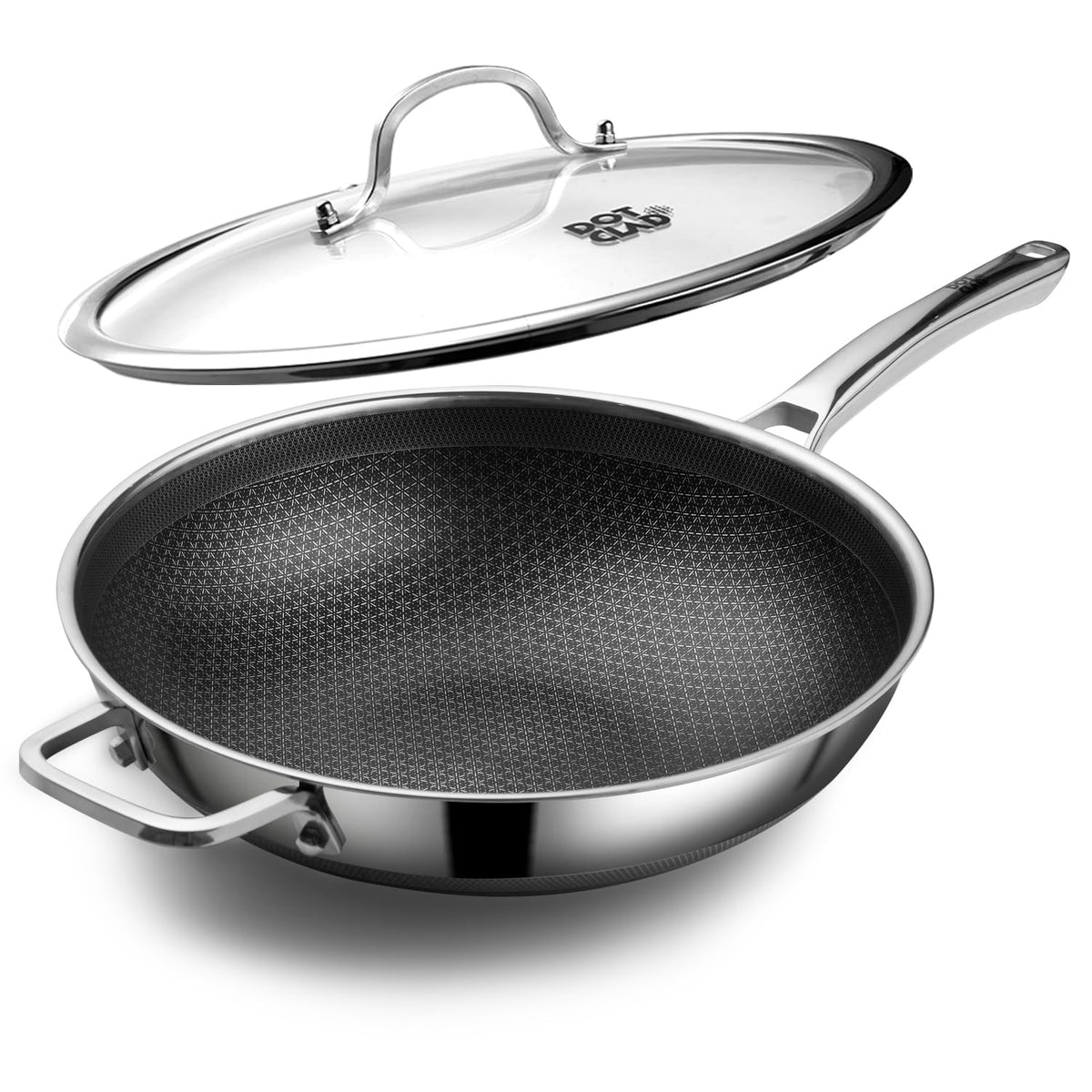 Wok Pan with Lid, 12 Inch Stainless Steel Nonstick Wok, Stir-Fry Pan