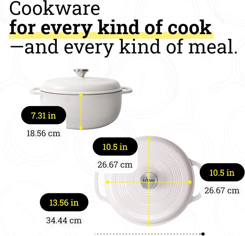 Lodge Essential Enamel Cast Iron Dutch Oven, 6 Quart, Oyster White