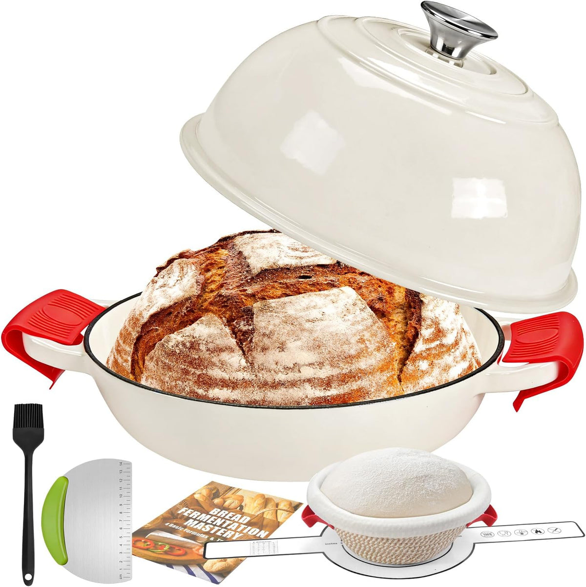 GGC 6QT Sourdough Dutch Oven Kit, 7-Piece Enameled Cast Iron Bread Oven