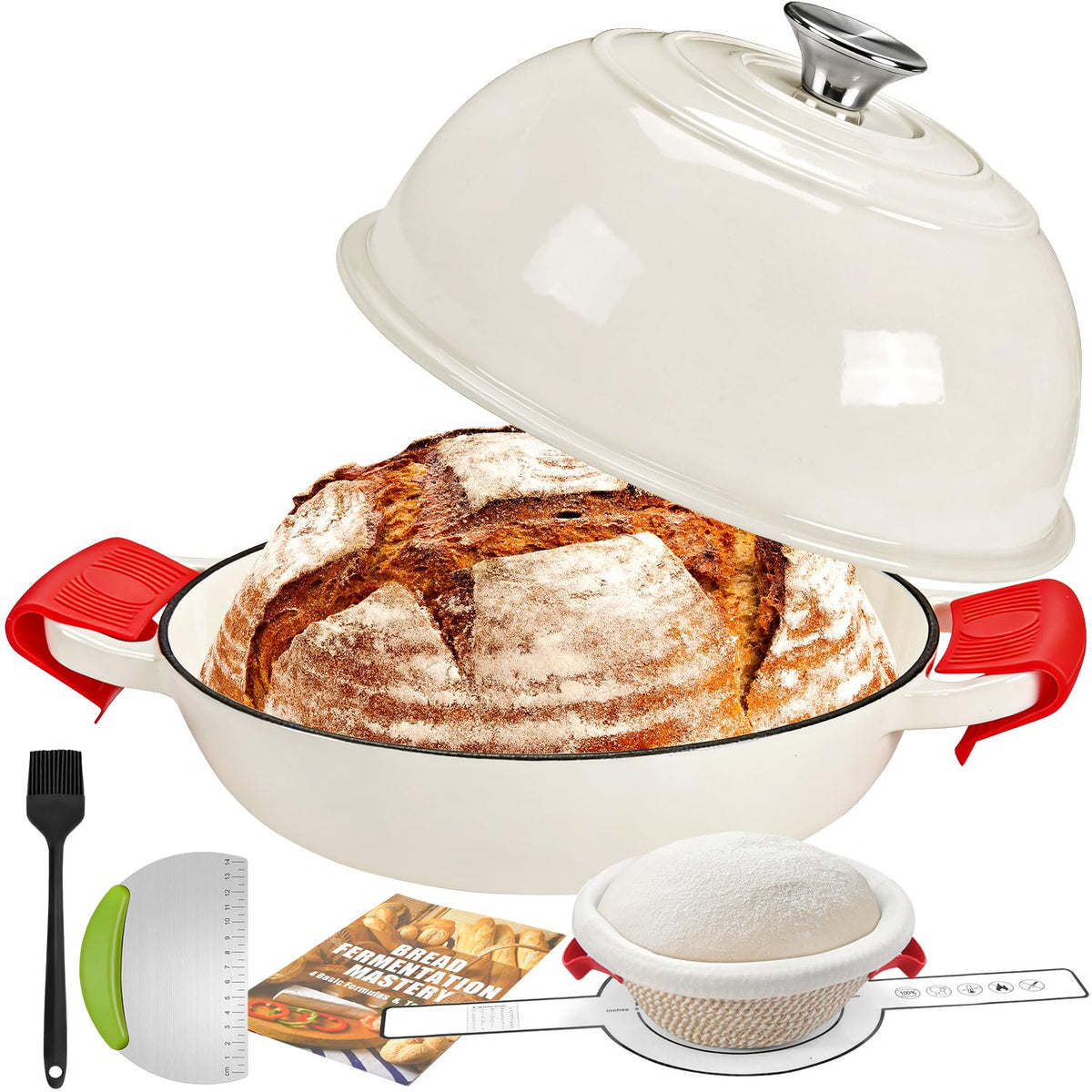 GGC 6QT Sourdough Dutch Oven Kit, 7-Piece Enameled Cast Iron Bread Oven