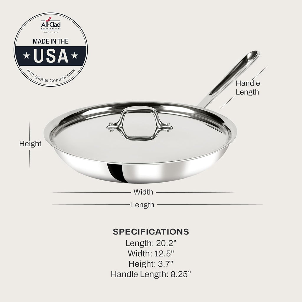 All-Clad D3® Stainless Steel 12" Fry Pan with Lid, Made in the USA