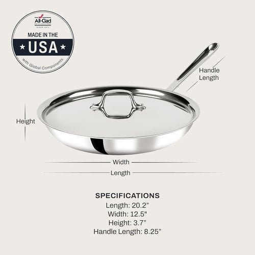 All-Clad D3® Stainless Steel 12" Fry Pan with Lid, Made in the USA