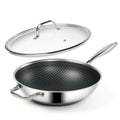 SLOTTET Hybrid 12-Inch Wok with Steamer,Nonstick Stainless Steel Woks & Stir-fry pans with Lid,Stay-Cool Handle,PFOA Free Cookware,Dishwasher and Oven Safe, Works on Induction