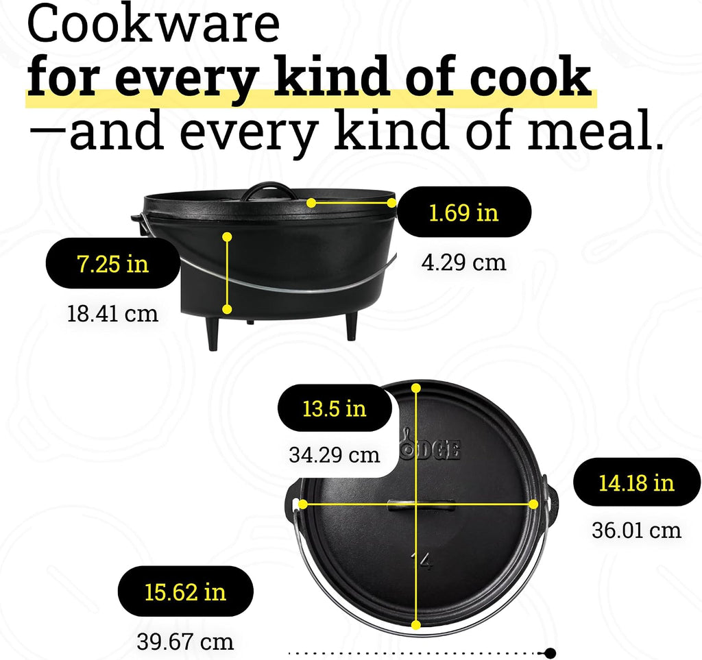 Lodge Pre-Seasoned Cast Iron Deep Camp Dutch Oven with Lid, 10 Quart