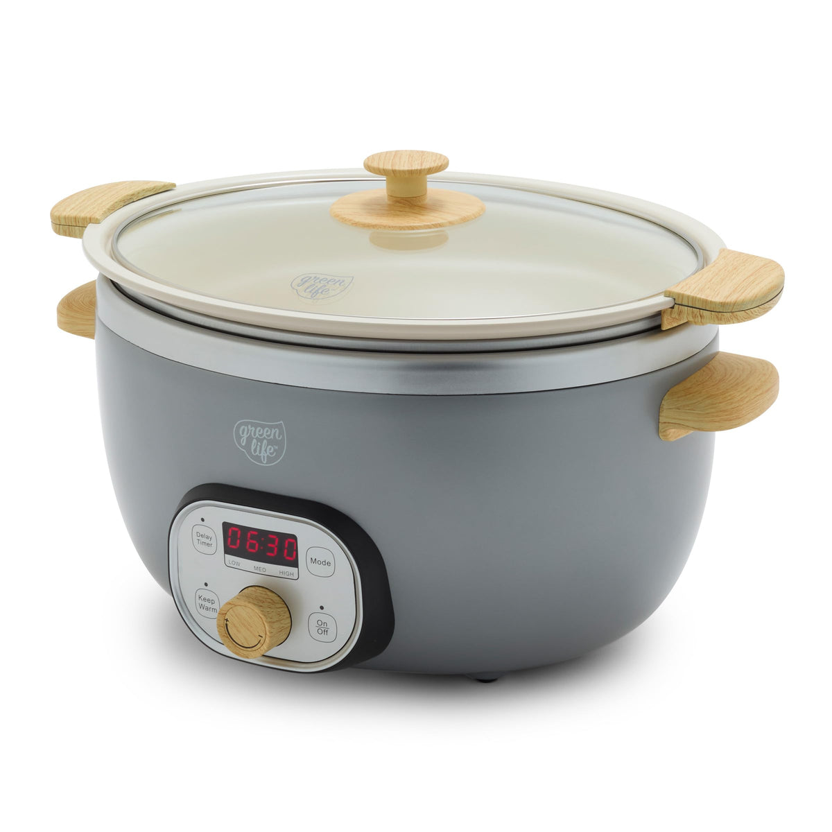 GreenLife 8QT Ceramic Nonstick Slow Cooker, Cooktop/Oven Safe, Cream