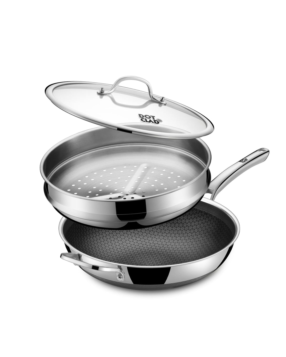 Wok Pan with Lid, 12 Inch Stainless Steel Nonstick Wok, Stir-Fry Pan