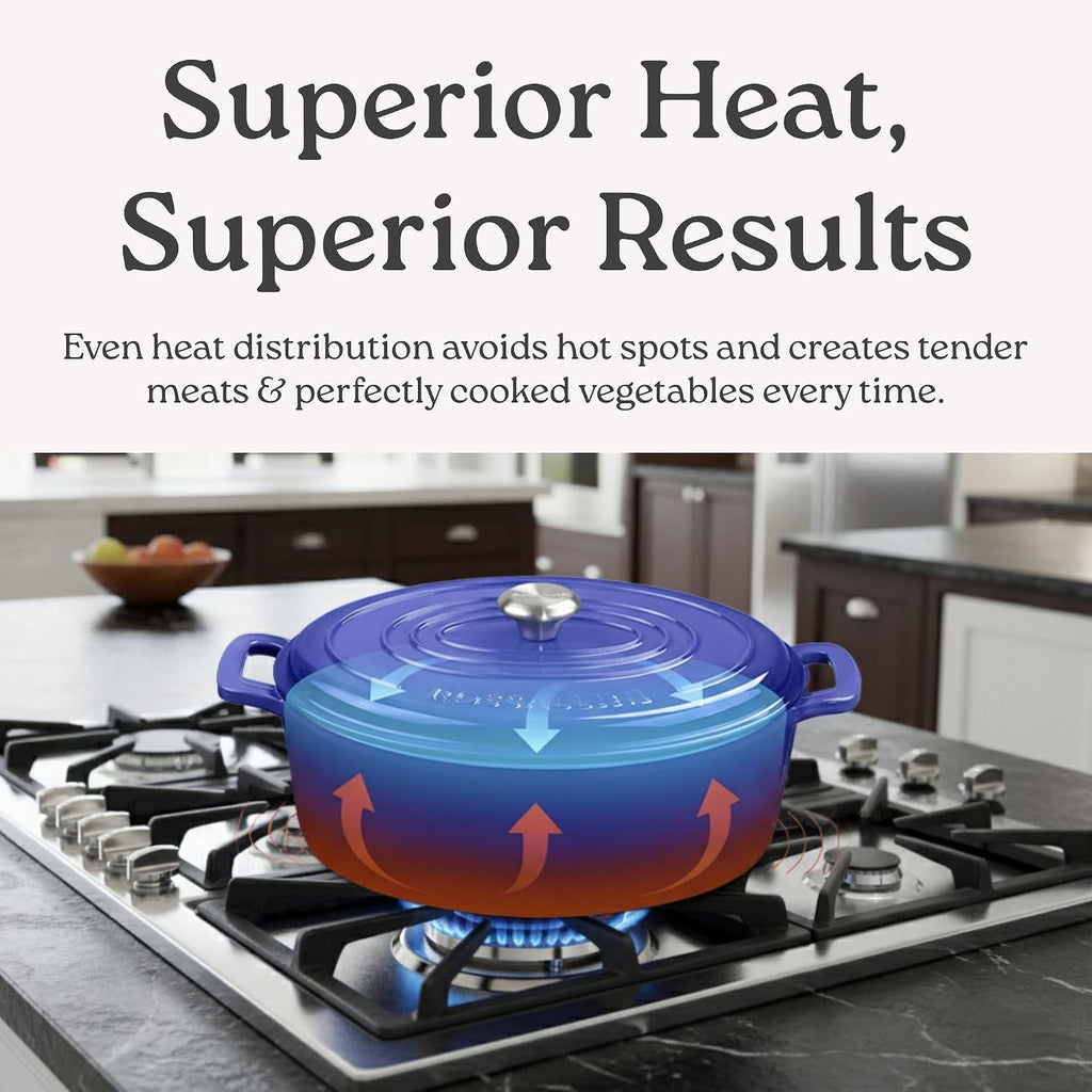 Rossallini Enameled Cast Iron Oval Dutch Oven Pot with Lid, 5 Quart, Sage