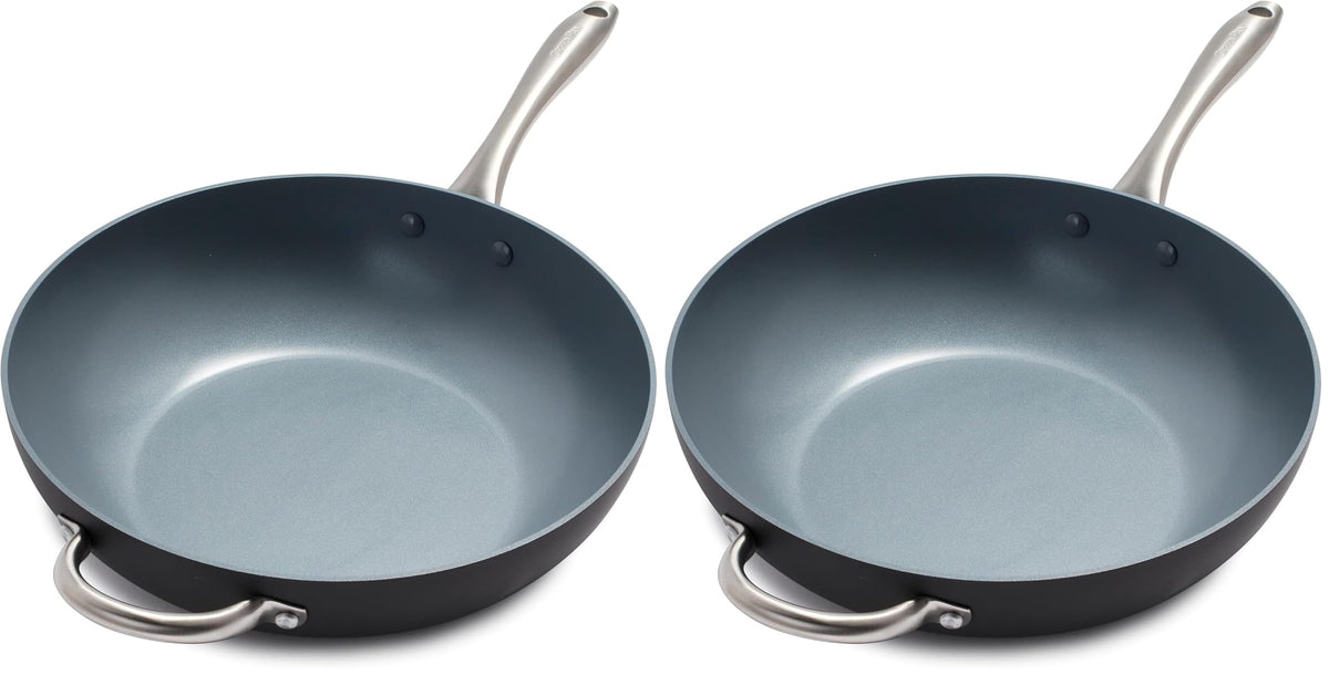 GreenPan Lima Hard Anodized Healthy Ceramic Nonstick 12.5" Wok pan with Helper Handle, PFAS-Free, Oven Safe, Gray