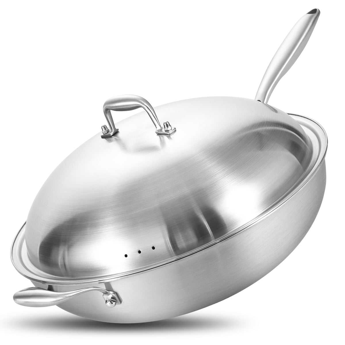 LOLYKITCH 13-Inch Stainless Steel Wok with Glass Lid | Detachable Handle