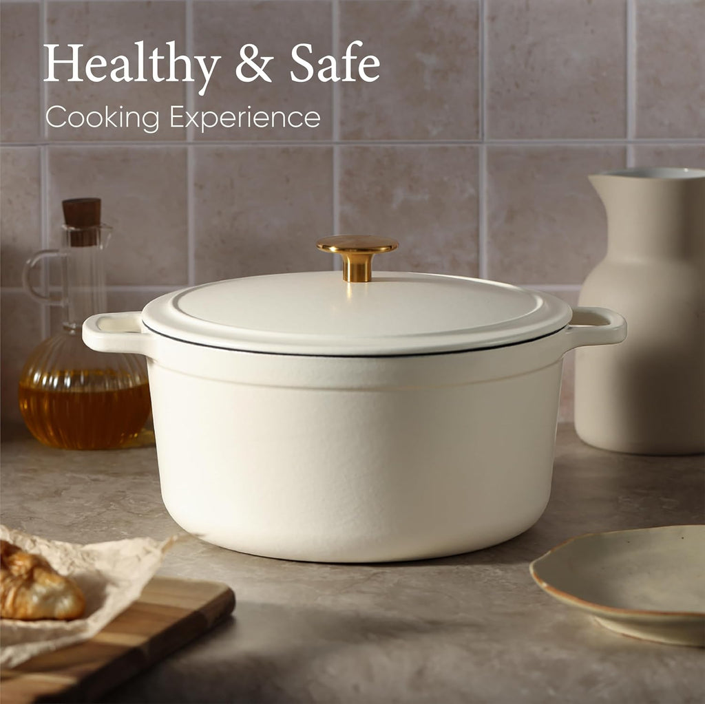 CAROTE 5QT Cream White Enameled Cast Iron Dutch Oven Pot with Lid