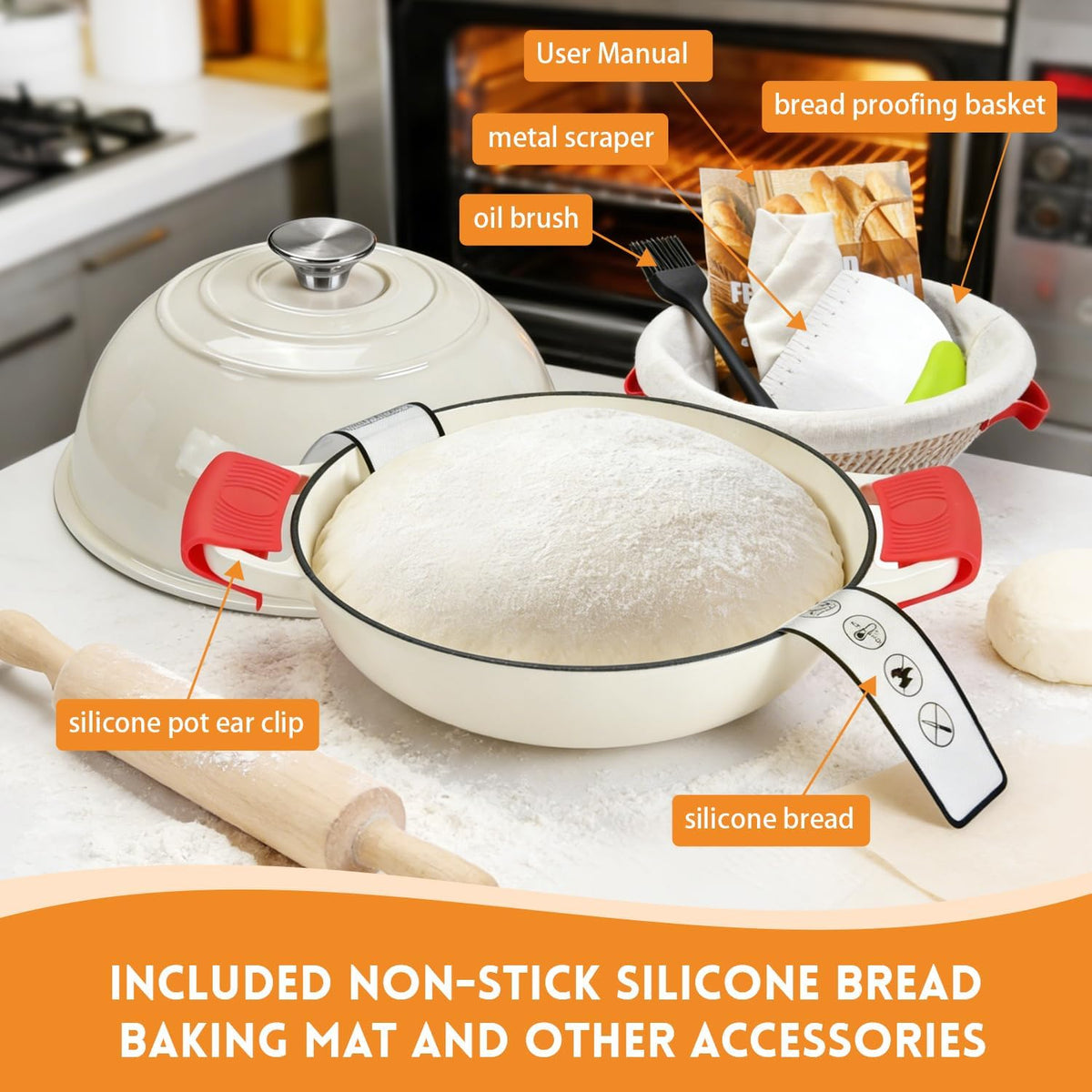 GGC 6QT Sourdough Dutch Oven Kit, 7-Piece Enameled Cast Iron Bread Oven