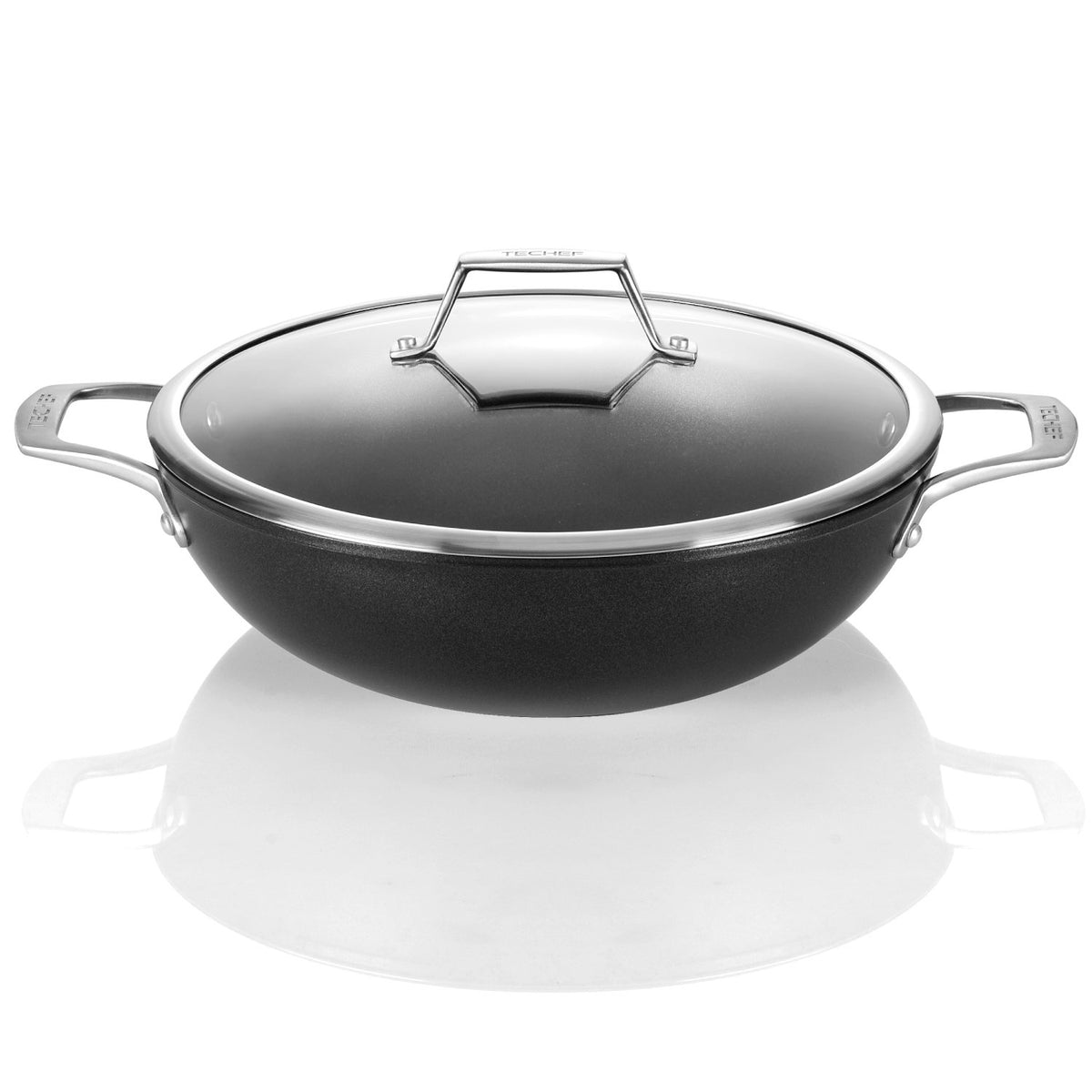 TECHEF - Onyx Collection, 12-Inch Nonstick Flat Bottom Wok/Stir-Fry Pan - PFOA Free, Dishwasher and Oven Safe, Made in Korea