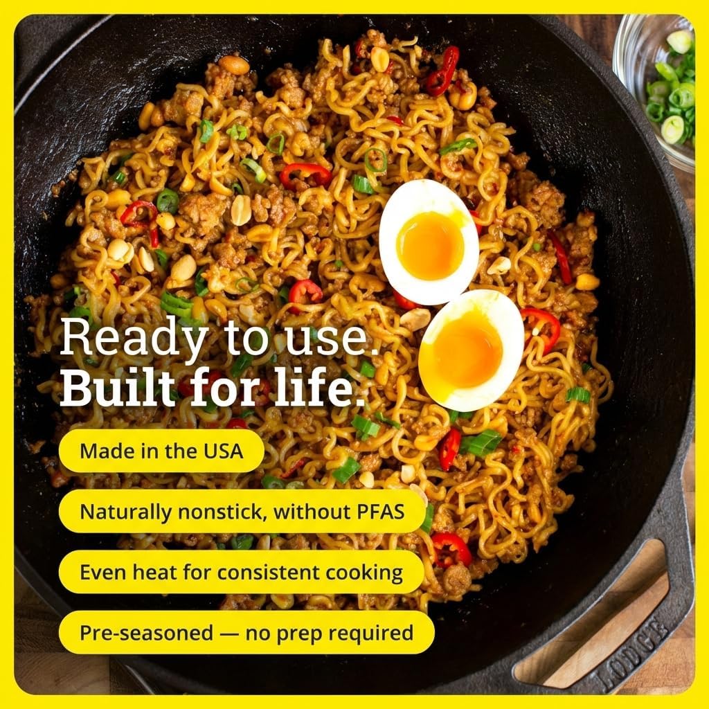 Lodge Cast Iron Wok with Dual Loop Handles, PFAS Free, 14 Inches