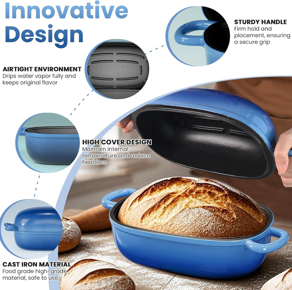 2.5QT Cast Iron Dutch Oven, Bread Loaf Pan for Sourdough Bread Baking