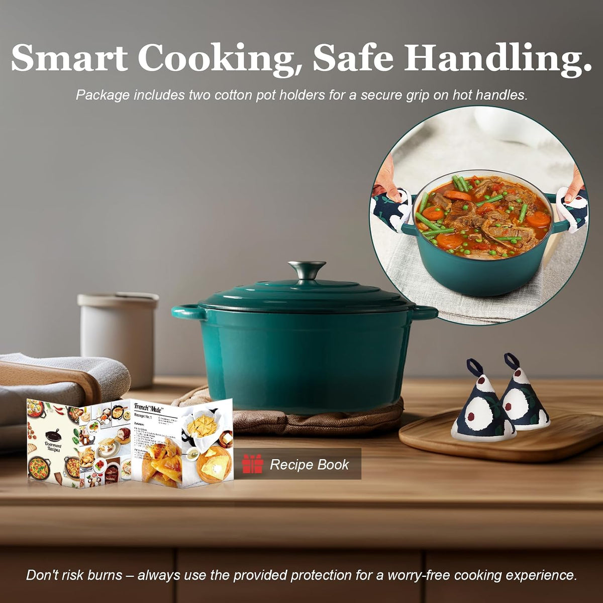 Overmont Enameled Cast Iron Dutch Oven - 7QT Pot with Lid Cookbook