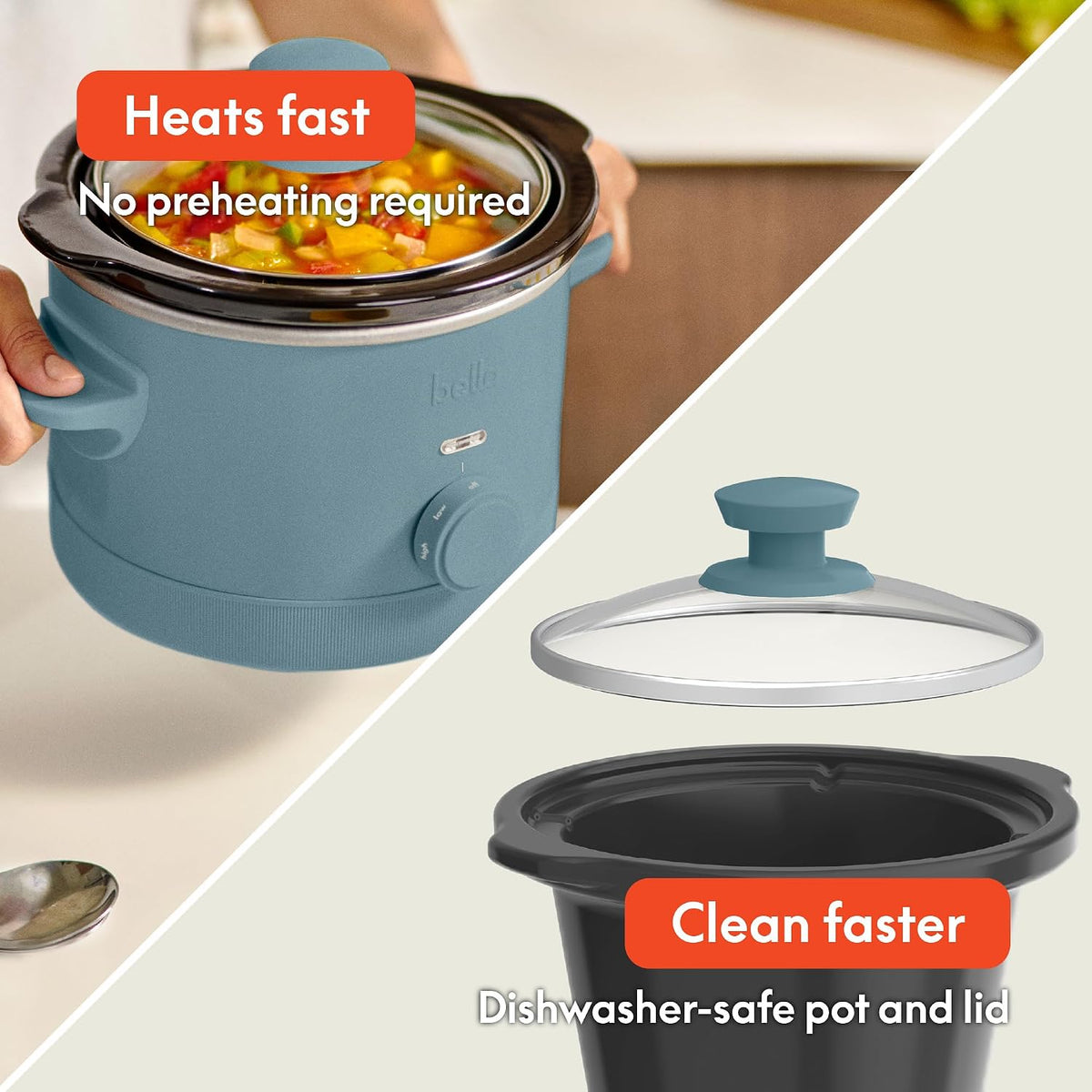 bella 1.5qt Manual Non-Toxic Slow Cooker with 3 Heat Settings, Surf