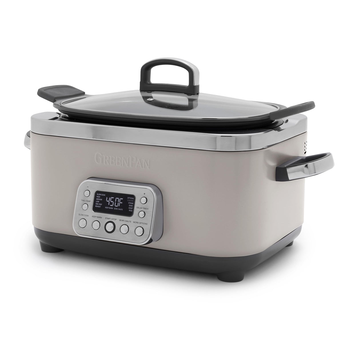GreenPan Elite 14-in-1 Nonstick 6QT Electric Slow Cooker, PFAS-Free Ceramic Multi-Cooker, In-Pot Browning, Dishwasher Safe Lid & Removable Crock, Stainless Steel Steamer, Silicone Handles, Sage Green