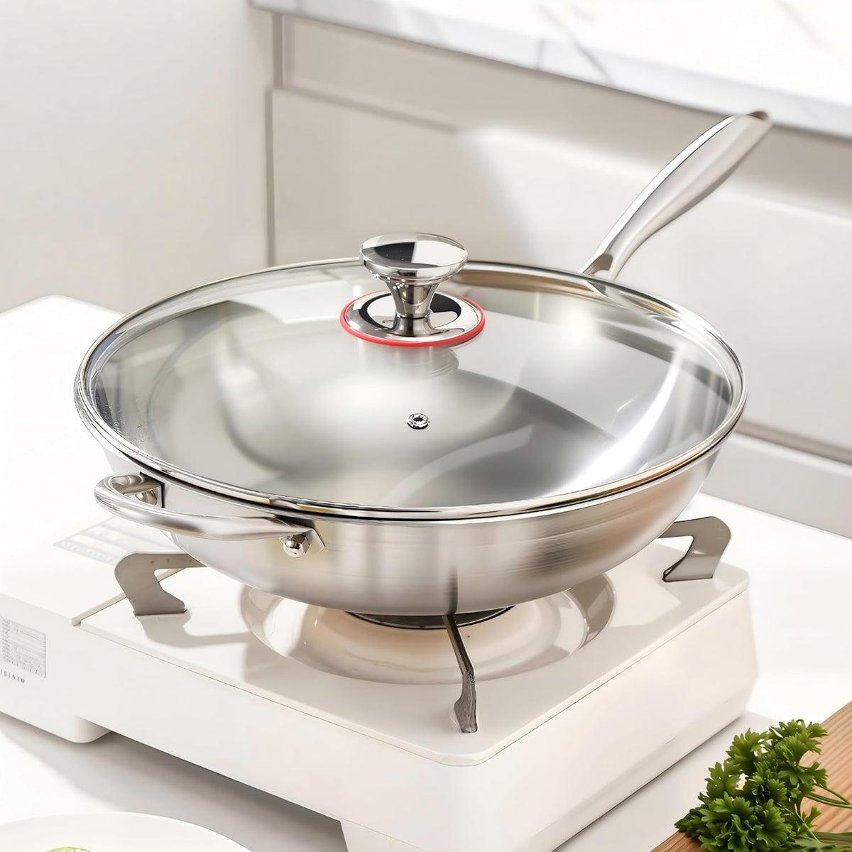 Stainless Steel 316 Wok Pan with Lid, Tri-Ply Stir Fry Pan with Detachable Handle, Works on All Stovetops, Oven & Dishwasher Safe (12.5 inch)