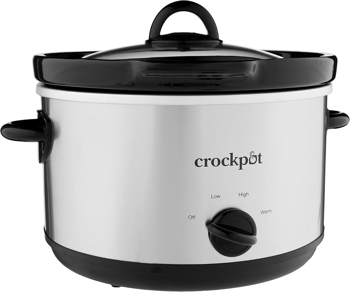 Crock-Pot 3-Quart Manual Slow Cooker, Serves 3+ People, Great for Small Meals, Dips, & Sides; Removable Stoneware is Oven & Dishwasher-Safe, Stainless Steel