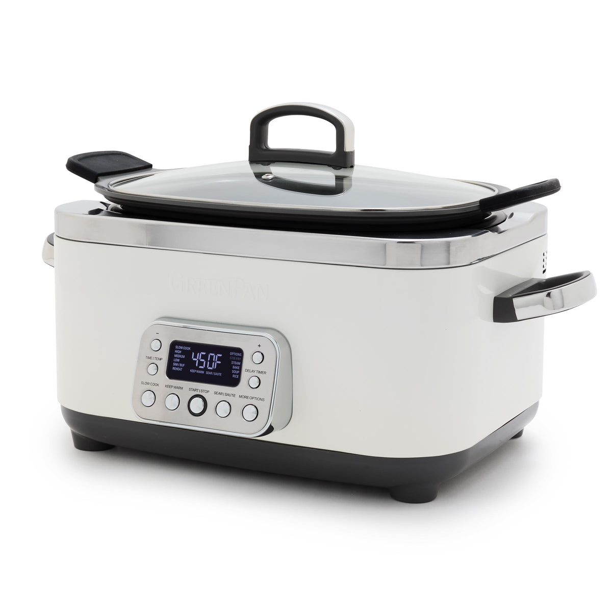GreenPan Elite 14-in-1 Nonstick 6QT Electric Slow Cooker, PFAS-Free Ceramic Multi-Cooker, In-Pot Browning, Dishwasher Safe Lid & Removable Crock, Stainless Steel Steamer, Silicone Handles, Sage Green