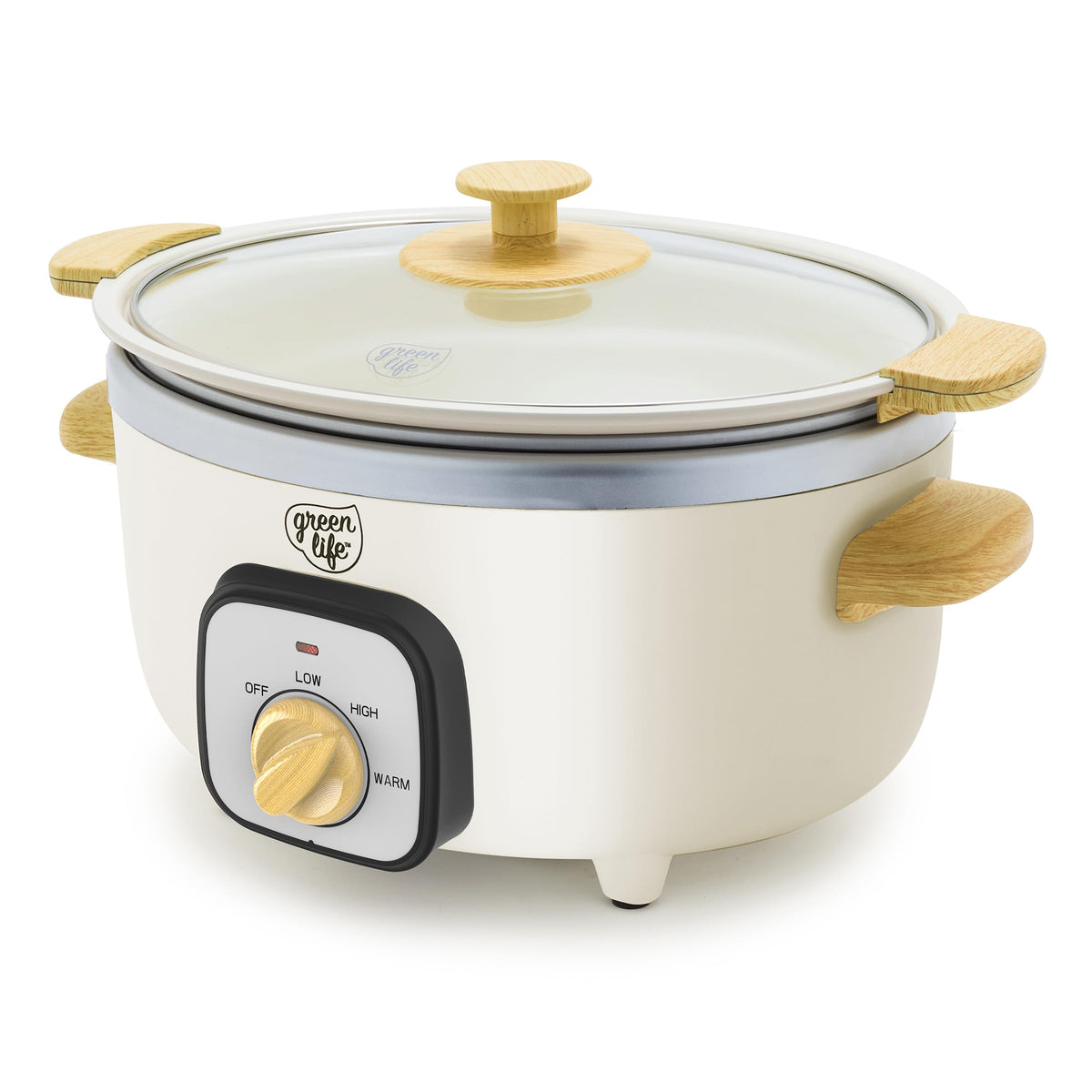 GreenLife 8QT Ceramic Nonstick Slow Cooker, Cooktop/Oven Safe, Cream