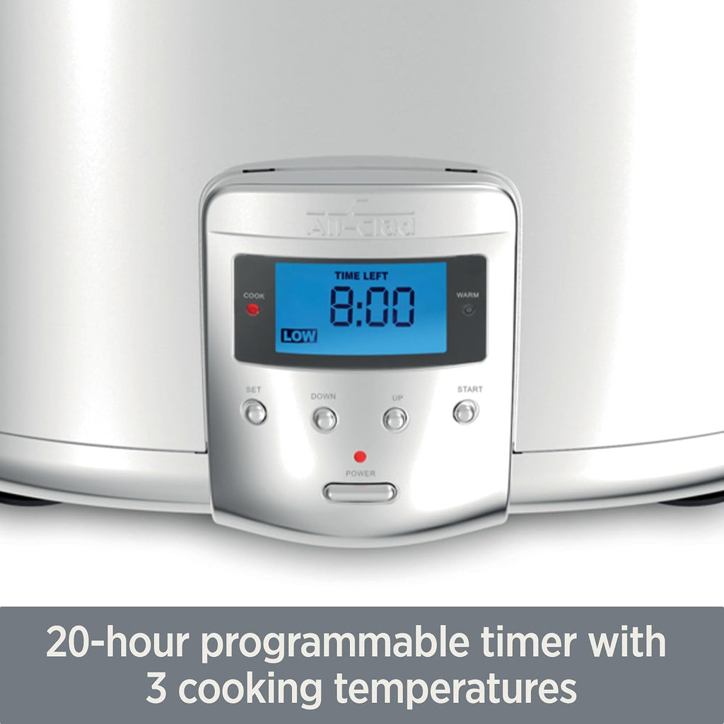All-Clad Stainless Steel Electric Slow Cooker 7-Quart, Programmable LCD Timer, Aluminum Insert, Slow Cookers, Small Kitchen Appliances, Silver
