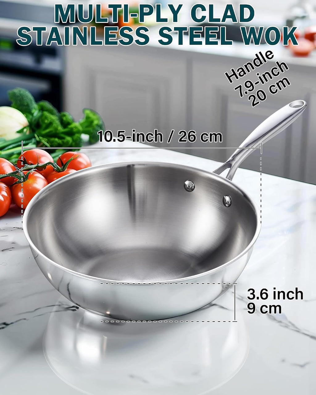 Cooks Standard 10.5" Multi-Ply Clad Stainless Steel Stir Fry Pan with Lid