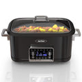 Sunvivi 8 Quart Slow Cooker Roaster Oven, 12 in 1 Programmable Multi-Cooker Food Warmer with Digital Timer, Temp Control, Removable Cast Aluminum Pot & Dishwasher-Safe Tempered Glass Lid, Blue