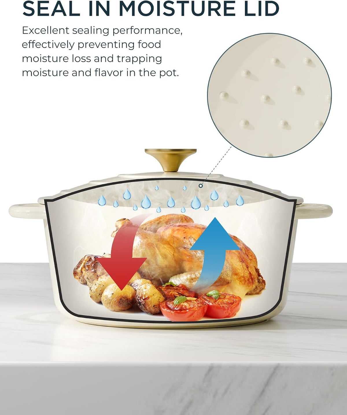 Enameled Cast Iron Dutch Oven, 6QT Pot with Lid, Cream White
