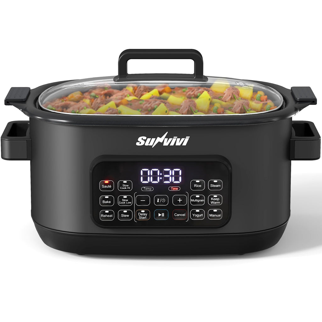 Sunvivi 12-in-1 Programmable Slow Cooker 6.5QT with Timer & Keep Warm
