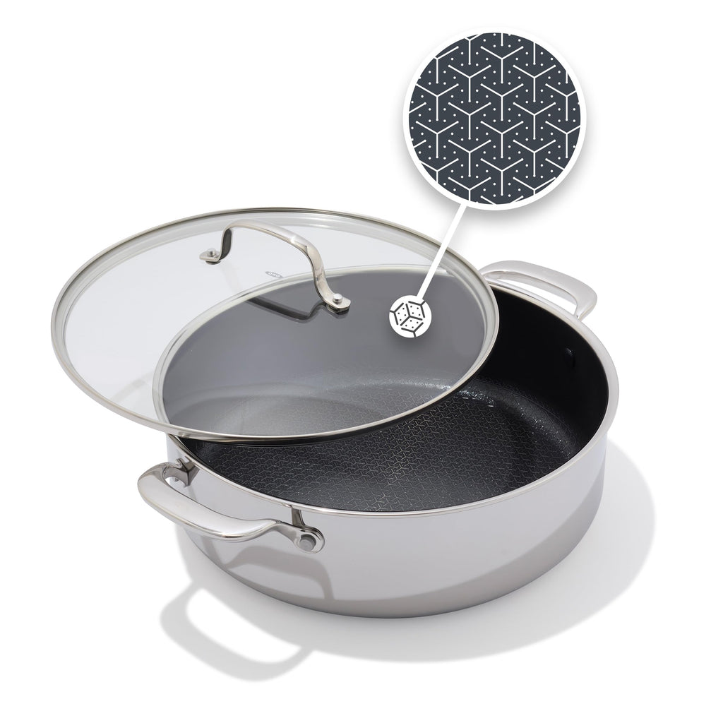 OXO Hybrid 12” Nonstick Wok with Glass Lid, PFAS-Free Ceramic Stir-Fry Pan, Induction & All Cooktop Compatible, Dishwasher Safe, Fusion Boost Tech for Powerful Searing, Mirror Polished Tri-Ply