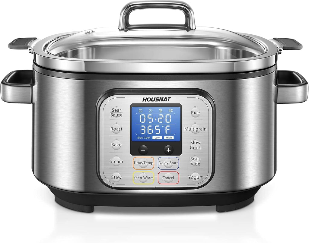 HOUSNAT Slow Cooker 6 Quart 10-in-1 Programmable Stainless Steel Pot