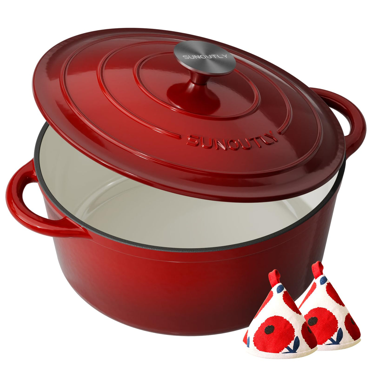 Enameled Cast Iron Dutch Oven, 9.3QT Pot with Lid, Bottle Green