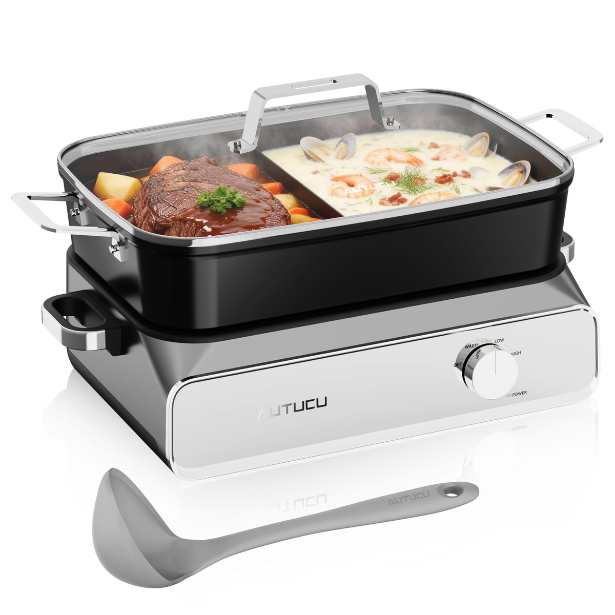 Slow Cooker 10-Quart - PFOA-Free Ceramic Coating, Oven Safe to 450°F | Keep Warm Function for Large Family Gatherings (Includes Silicone Spoon)