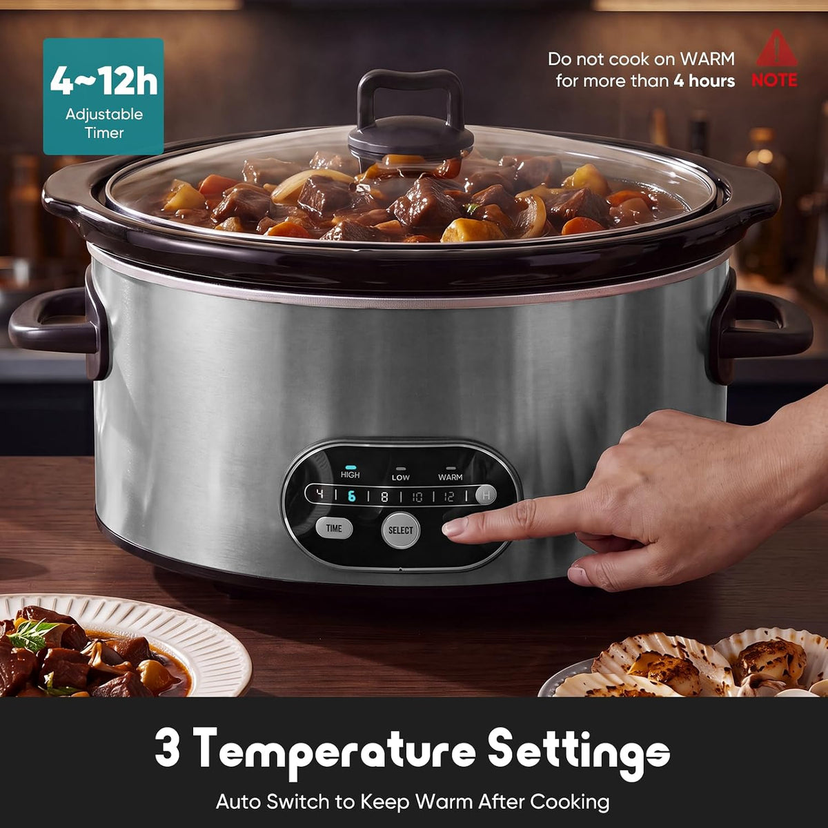 OLIXIS Slow Cooker 6 Quart, Programmable Slow Cooker with 3 Temperature