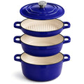 AHJ Enameled Cast Iron Dutch Oven Set - 4 Piece Cookware Set with Lids