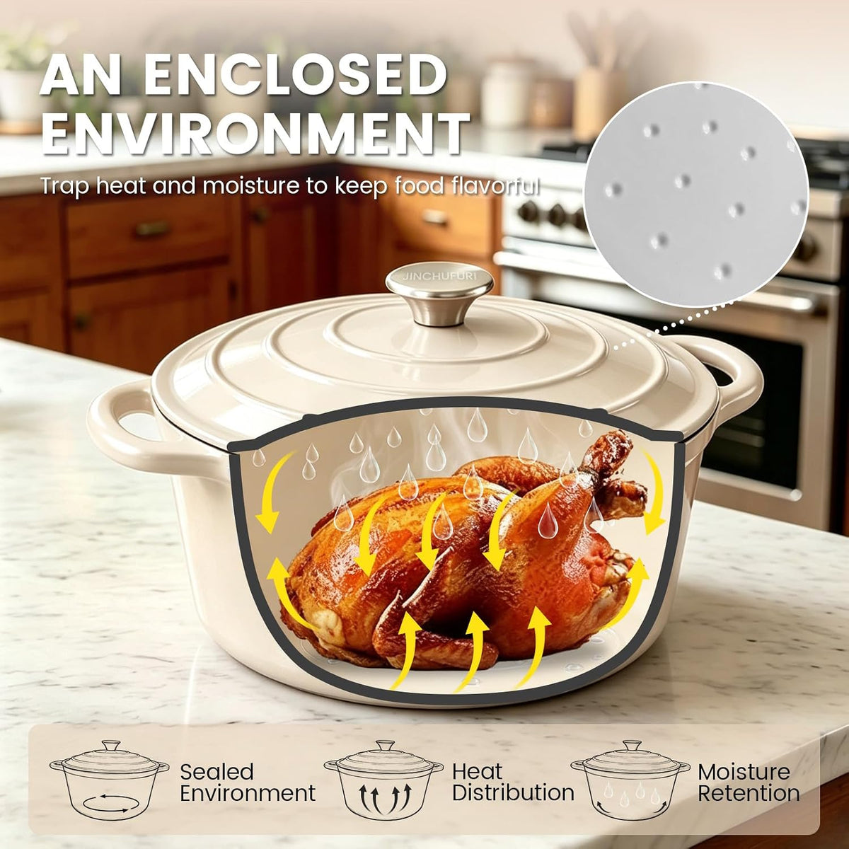 5 Qt Enameled Cast Iron Dutch Oven with Lid, Cream