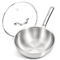 COOKER KING 10" Wok Pan with Lid, Stainless Steel Deep Skillet for Stir-Fry