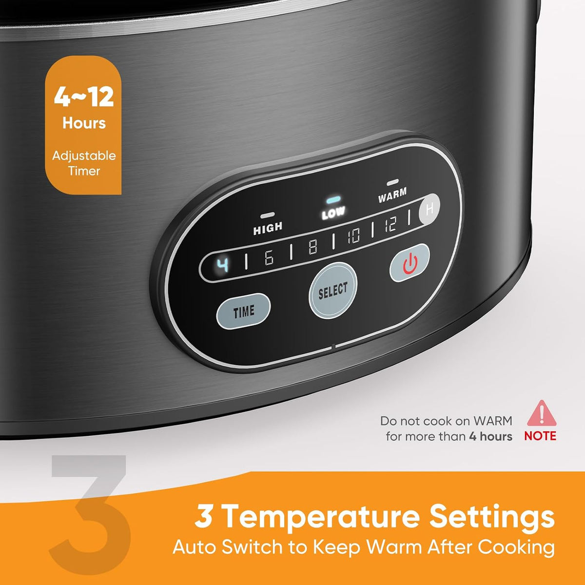 NEWBULIG Slow Cooker 6 Quart, Large Slow Cooker, Ceramic Nonstick Coating, 3 Adjustable Temp Multi Cookers with Dishwasher Safe Stoneware Pot & Tempered Glass Lid, 35in Tangle Free Cord Wrap, Black