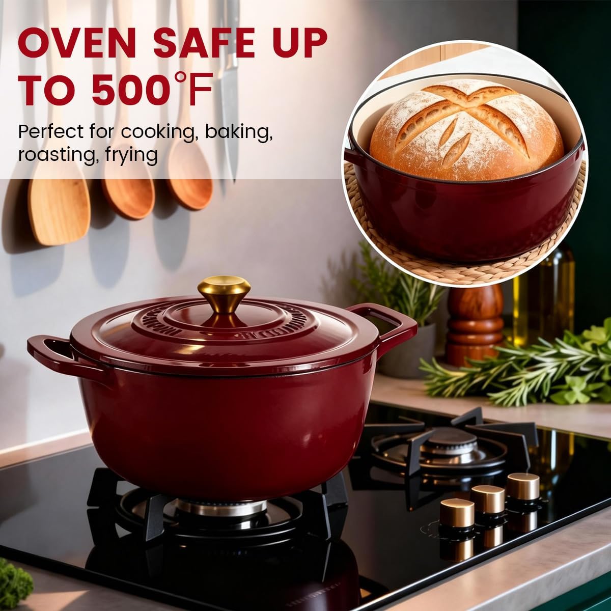 Enameled Cast Iron Dutch Oven 5 Qt with Lid, Red
