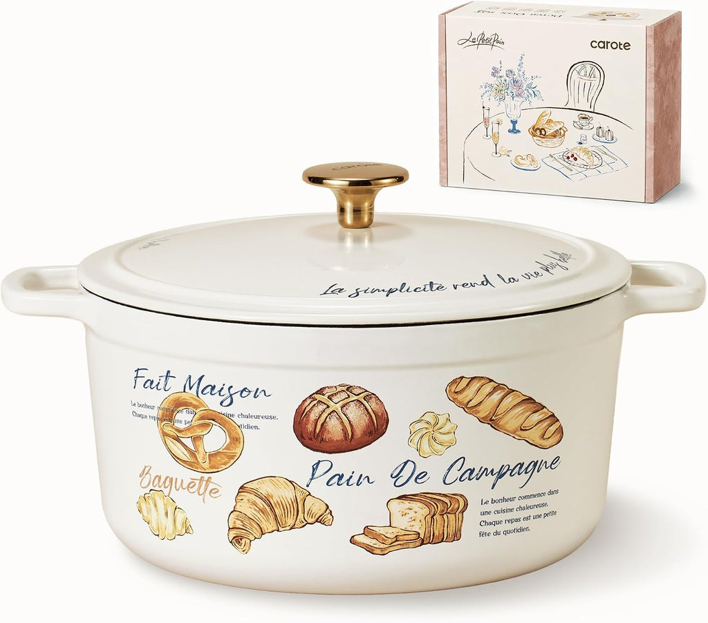 CAROTE Enameled Cast Iron Dutch Oven, 5QT Pot with Lid & Gift Box