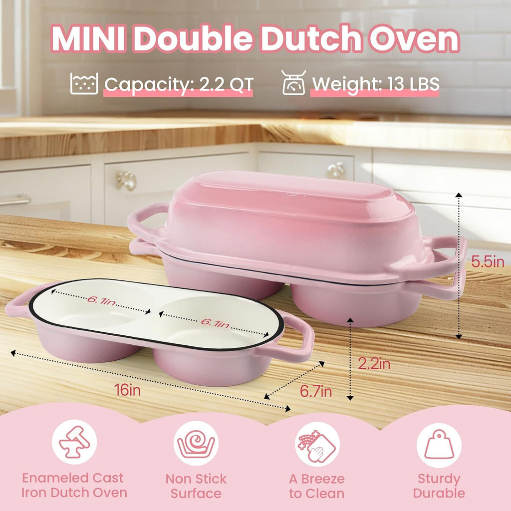 YONILL Mini Double Dutch Oven with Lid for Sourdough Bread Baking (Pink)