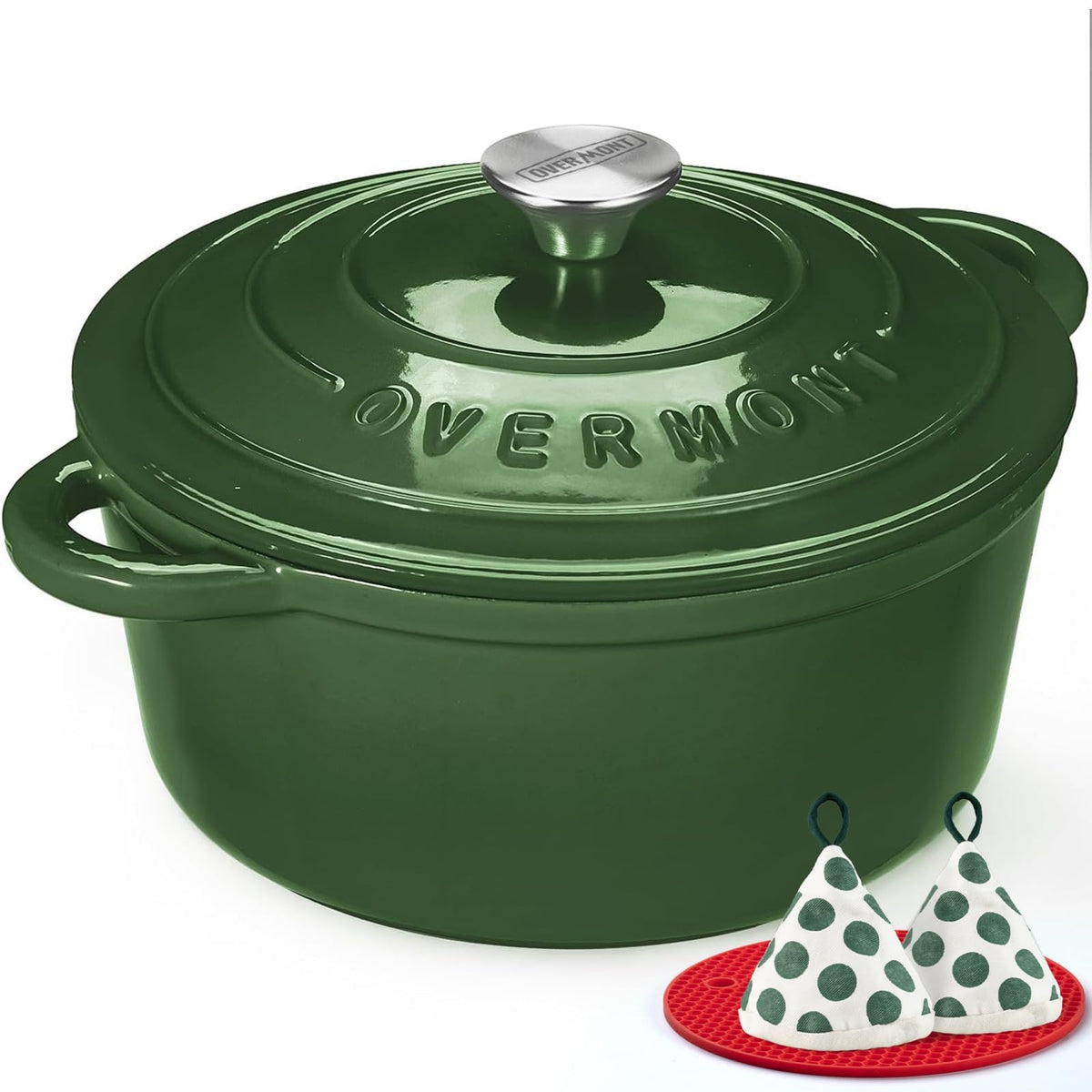 Overmont Enameled Cast Iron Dutch Oven - 5.5QT Pot with Lid Cookbook & Cotton Potholders - Heavy-Duty Cookware for Braising, Stews, Roasting, Sourdough Baking White