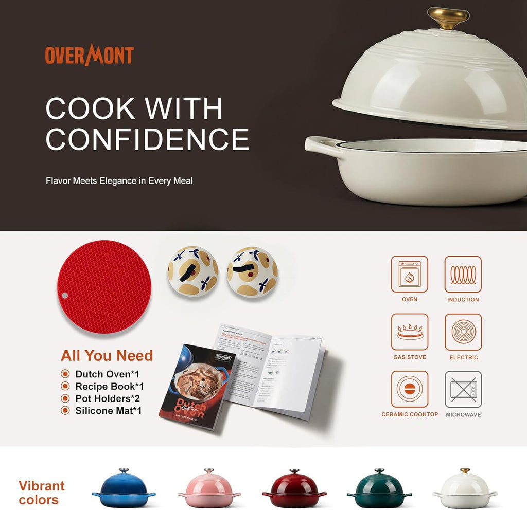 Overmont Enameled Cast Iron Dutch Oven, 6QT Bread Oven with Dome Lid Recipe